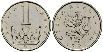 Чехия 1 крона 1995 KM 7 сталь плакированная никелем 4173-1168