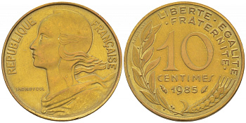 Франция 10 сантимов 1985 тип Марианна KM 929, LE FRANC 144.25 медь алюминий никель 110-134