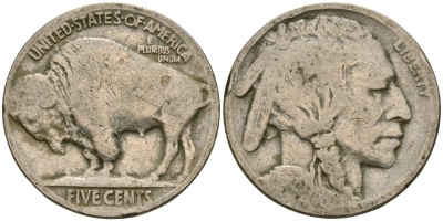 США 5 центов 1920 индеец, бизон KM 134 медно-никель 4135-423