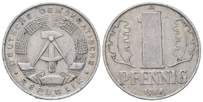 ГДР 1 пфенниг 1968 A KM 8.1 алюминий 201-219