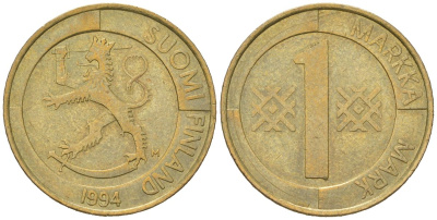 Финляндия 1 марка 1994 M KM 76 алюминиевая бронза 4618-518