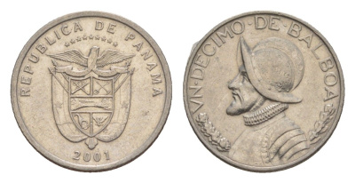 Панама 1/10 бальбоа (10 сентесимо) 2001 KM 127.1 медь плакированная медно-никелем UNC 4644-213