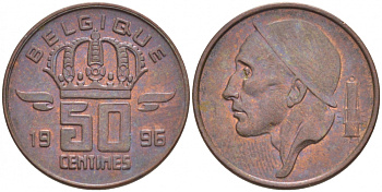 БЕЛЬГИЯ 50 САНТИМОВ 1996 BELGIQUE, БОДУЭН I (1951-1993) KM 148.1 бронза 4532-115