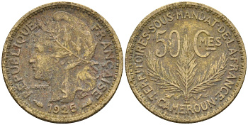 Французский Камерун 50 сантимов 1925 (а), монетный двор Париж KM 1 алюминиевая бронза 4164-1213