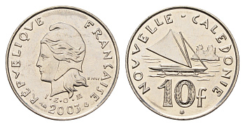 Новая Каледония 10 франков 2003 KM 11 никель UNC 213-232