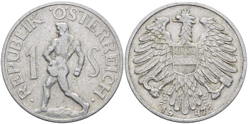 АВСТРИЯ 1 ШИЛЛИНГ 1947 KM 2871 алюминий 4402-255