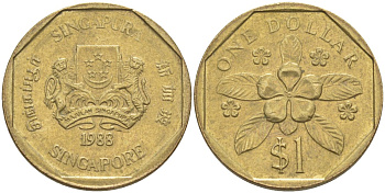 Сингапур 1 доллар 1988 барвинок KM 54b алюминиевая бронза 219-1022