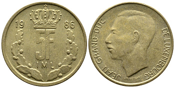 Люксембург 5 франков 1986 Великий герцог Жан (1964-1999) KM 60.1 латунь 179-957