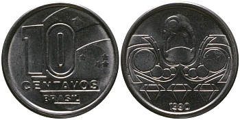 Бразилия 10 сентаво 1990 KM 613, Schon 122 нержавеющая сталь 4576-144