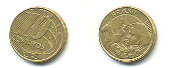 БРАЗИЛИЯ 10 СЕНТАВО 2008 KM 649.3 сталь плакированная латунью 176-731