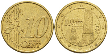 АВСТРИЯ 10 ЕВРОЦЕНТОВ 2006 KM 3085 латунь 4543-144