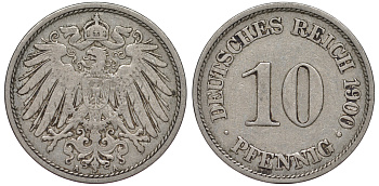 Германия 10 пфеннигов 1900 A KM 12, J. 13 медно-никель 45-1232