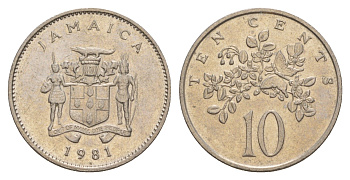 Ямайка 10 центов 1981 бабочка KM 47 медно-никель aUNC 4624-955