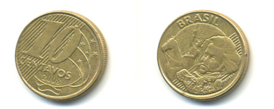 БРАЗИЛИЯ 10 СЕНТАВО 2008 KM 649.3 сталь плакированная латунью 176-731