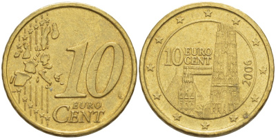АВСТРИЯ 10 ЕВРОЦЕНТОВ 2006 KM 3085 латунь 4543-144