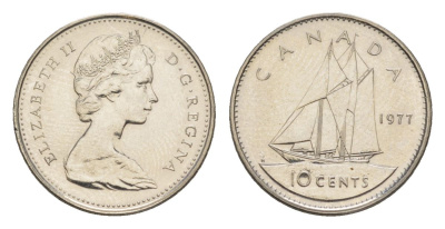 Канада 10 центов 1977 Елизавета II (1952-2022), парусник KM 77 никель PROOF-LIKE (BU) 4630-967