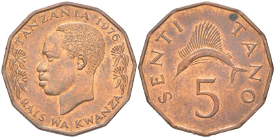 Танзания 5 центов 1976 KM 1 бронза UNC 4621-861
