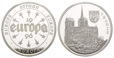 Франция серия медалей "Европа" 1996 Нотр-Дам, диаметр 40 мм, вес 20 гр серебро PROOF 11-323-11
