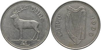 ИРЛАНДИЯ 1 ФУНТ 1990 ОЛЕНЬ KM 27 медно-никель 69-822