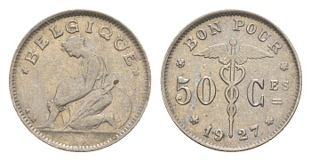 Бельгия 50 сантимов 1927 Belgique, Альберт I (1909-1934) KM 87 никель 4639-813