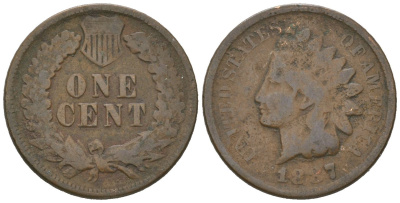 США 1 цент 1887 KM 90a бронза 4618-1063