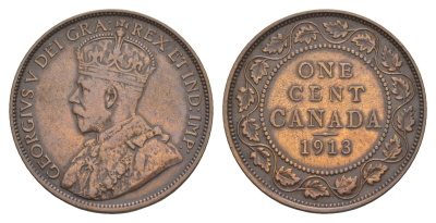 Канада 1 цент 1913 Георг V (1910-1936) KM 21 бронза 4654-1232