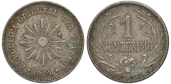 Уругвай 1 сентесимо 1924 KM 19 медно-никель 4169-635