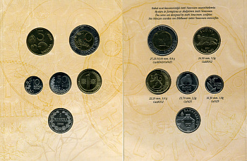 Финляндия годовой набор из 5 монет + жетон 2001 серия I, История чеканки финской марки, официальный набор в оригинальном буклете UNC 5-6-2-7