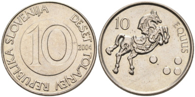 Словения 10 толаров 2004 лошадь KM 41 медно-никель 4556-1246