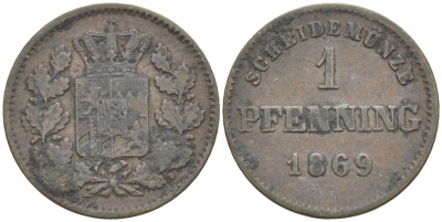 Бавария 1 пфенниг 1869 KM 471 медь 73-617