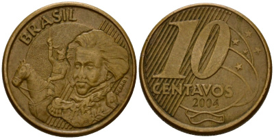 Бразилия 10 сентаво 2004 KM 649.2 сталь плакированная латунью 219-1123