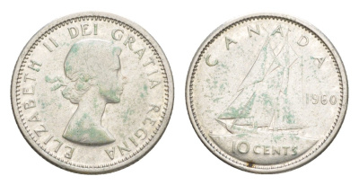 Канада 10 центов 1960 Елизавета II (1952-2022), парусник KM 51 серебро 4639-568