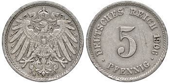 ГЕРМАНИЯ 5 ПФЕННИГОВ 1906 G, KM 11, J. 12 медно-никель 45-1127
