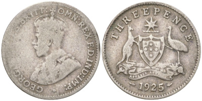 Австралия 3 пенса 1925 Георг V (1910-1936) KM 24 серебро 4621-1133