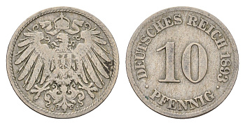 Германия 10 пфеннигов 1893 J, Вильгельм II (1888-1918) KM 12, J. 13 медно-никель 4636-1145