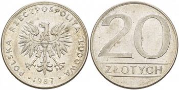 ПОЛЬША 20 ЗЛОТЫХ 1987 MW KM 153.1 медно-никель 77-717
