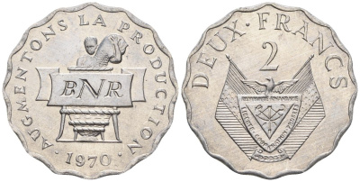 Руанда 2 франка 1970 FAO KM 10 алюминий  UNC  4610-432