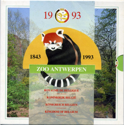 Бельгия набор из 10 монет + жетон монетного двора 1993 Belgie-Belgique, 150 лет Антверпенскому зоопарку (1843-1993), в оригинальном буклете, в запайке  KM MS 5   BUNC  6-5-3-45