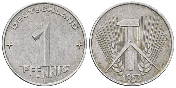 ГДР 1 пфенниг 1953 A KM 5 алюминий 206-658