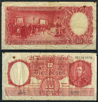 Аргентина 10 песо ND (1983-1984) Pick 311 a (2) бумага 8621-31-2-2