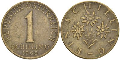 Австрия 1 шиллинг 1965 KM 2886 алюминиевая бронза 4556-314