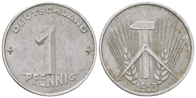 ГДР 1 пфенниг 1953 A KM 5 алюминий 206-658