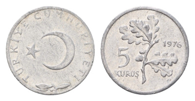 Турция 5 курушей 1976 KM 890a алюминий 4674-1033
