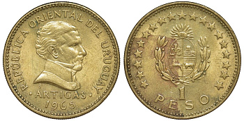 Уругвай 1 песо 1965 KM 46 алюминиевая бронза 34-157