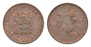 ЮАР 1/2 цента 1970 KM 81 бронза aUNC 4621-146