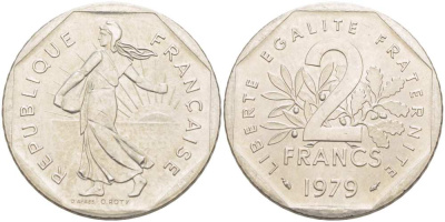 ФРАНЦИЯ 2 ФРАНКА 1979 СЕЯТЕЛЬ KM 942.1, LE FRANC 272.3 никель 217-253