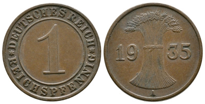 Германия 1 рейхспфенниг 1935 A KM 37, J. 313 бронза 220-113