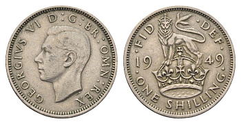 Великобритания 1 шиллинг 1949 Георг VI (1936-1952), Английский герб KM 876, Spink 4108 медно-никель 4695-712