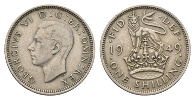 Великобритания 1 шиллинг 1949 Георг VI (1936-1952), Английский герб KM 876, Spink 4108 медно-никель 4695-712
