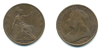 Великобритания 1 пенни 1896 Виктория (1837-1901) KM 790, Spink 3961 бронза 540-624